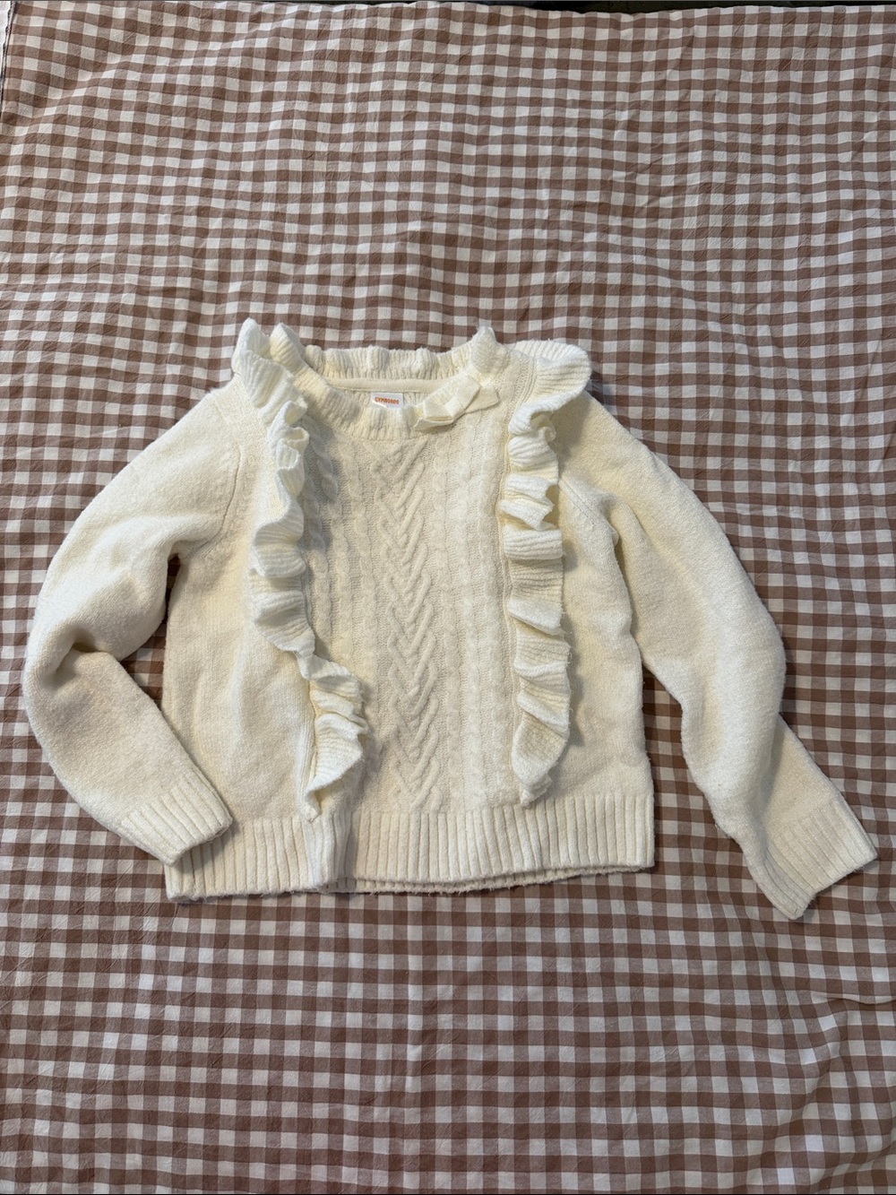 Women’s Cream Ruffle Cable-Knit Sweater